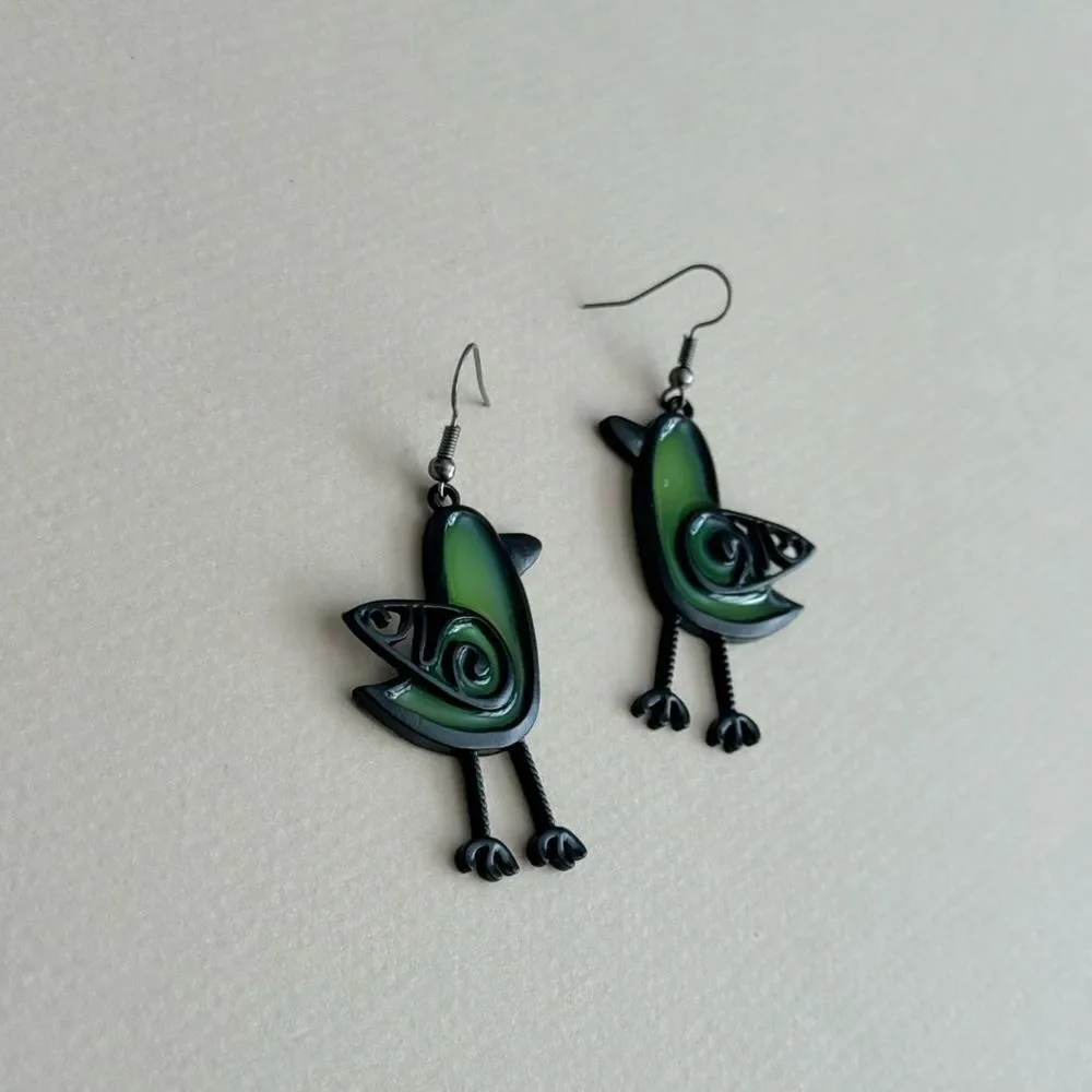 Green Bird Dangle Earrings #2429 - Picture 4 of 6